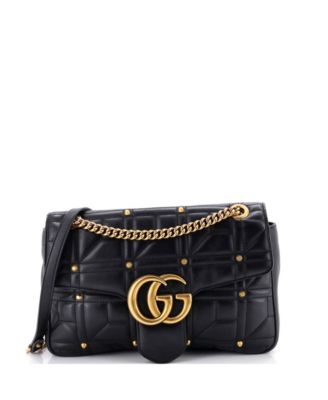 Б/у кожаная сумка Gucci Medium GG Marmont Flap Bag Studded Matelasse Leather