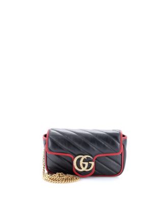 Б/у сумка Gucci Super Mini GG Marmont Flap из стеганой кожи с диагональной прострочкой