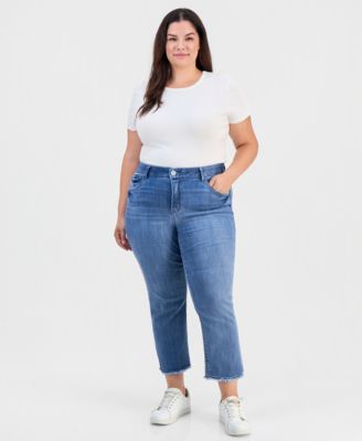 Джинсы Democracy Plus Size с высокой посадкой, прямым силуэтом и необработанным краем