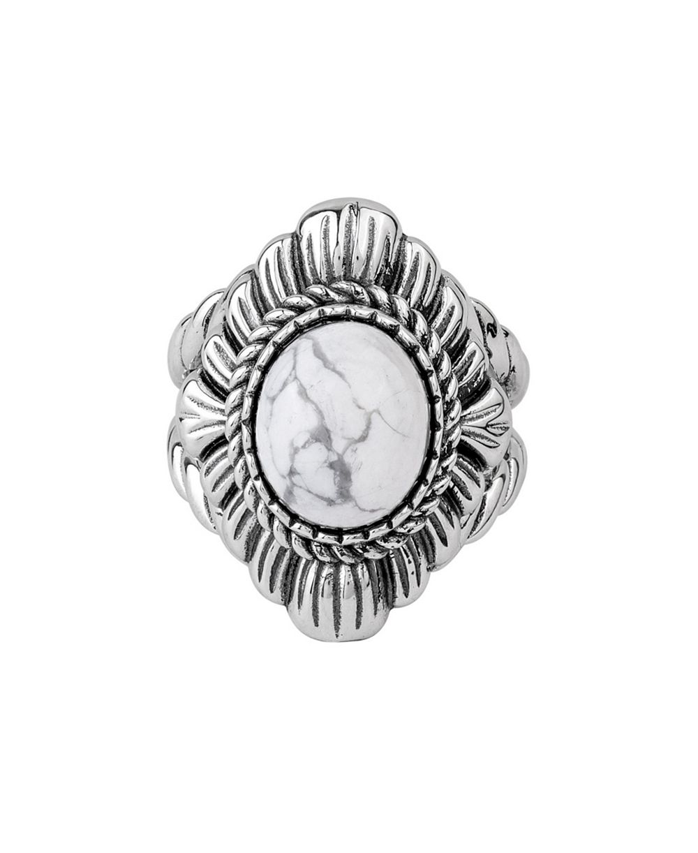 American West Jewelry Sterling Silver White Howlite Oval-Cut Rope Scallop Design Ring