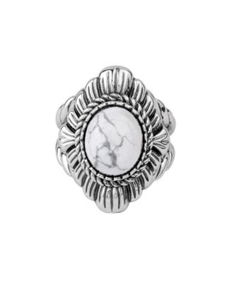 Кольцо American West Jewelry Sterling Silver White Howlite Oval-Cut Rope Scallop Design