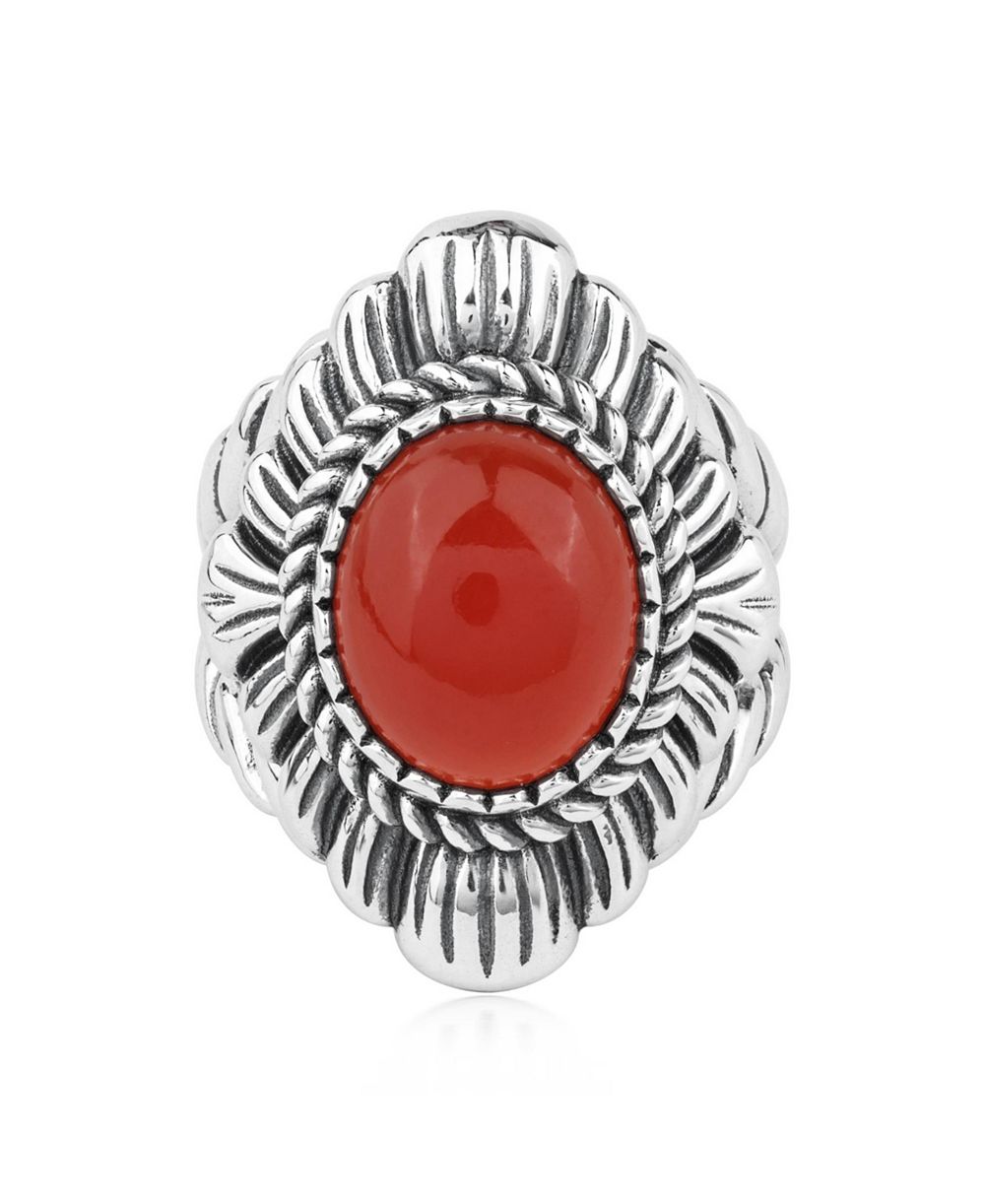 American West Jewelry Sterling Silver Red Onyx Oval-Cut Rope Scallop Design Ring