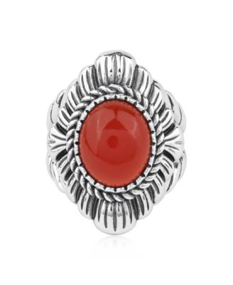 American West Jewelry Sterling Silver Red Onyx Oval-Cut Rope Scallop Design Ring