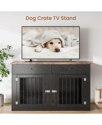 gaomon Dog Crate TV Stand for 2 Dogs, Heavy Duty Dog Kennel Furniture with 2 Drawers, Dog Crates for Small Medium Dogs, Dog Cage End Table