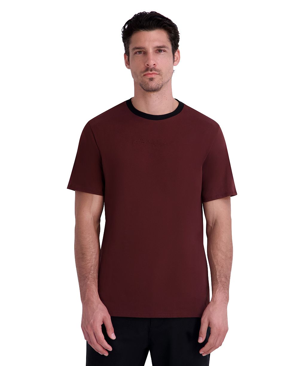 Karl Lagerfeld Paris Men's Embossed-Signature Contrast-Trim T-Shirt