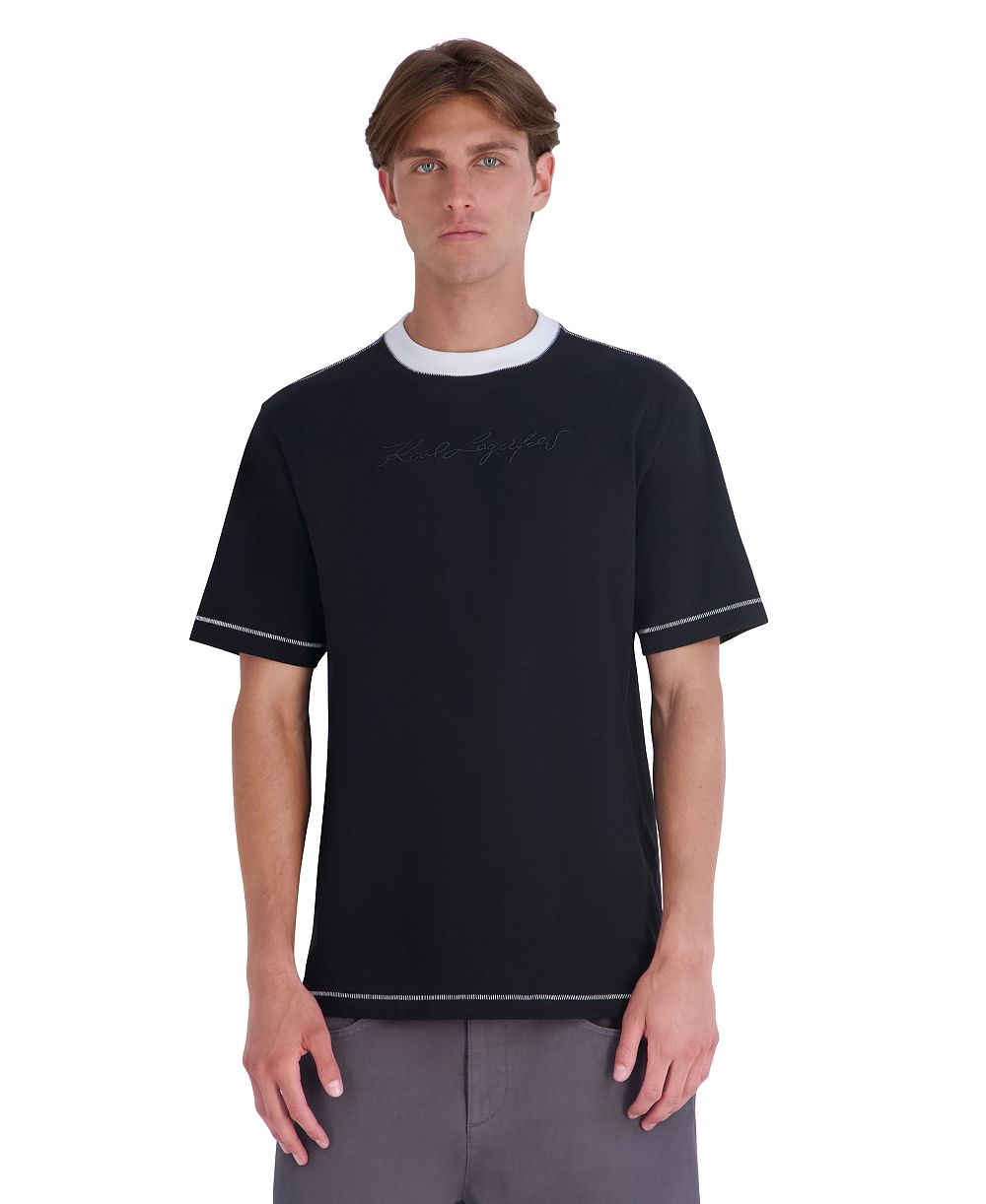 Мужская футболка KARL LAGERFELD PARIS Heavy Weight Embroidered Collar Signature