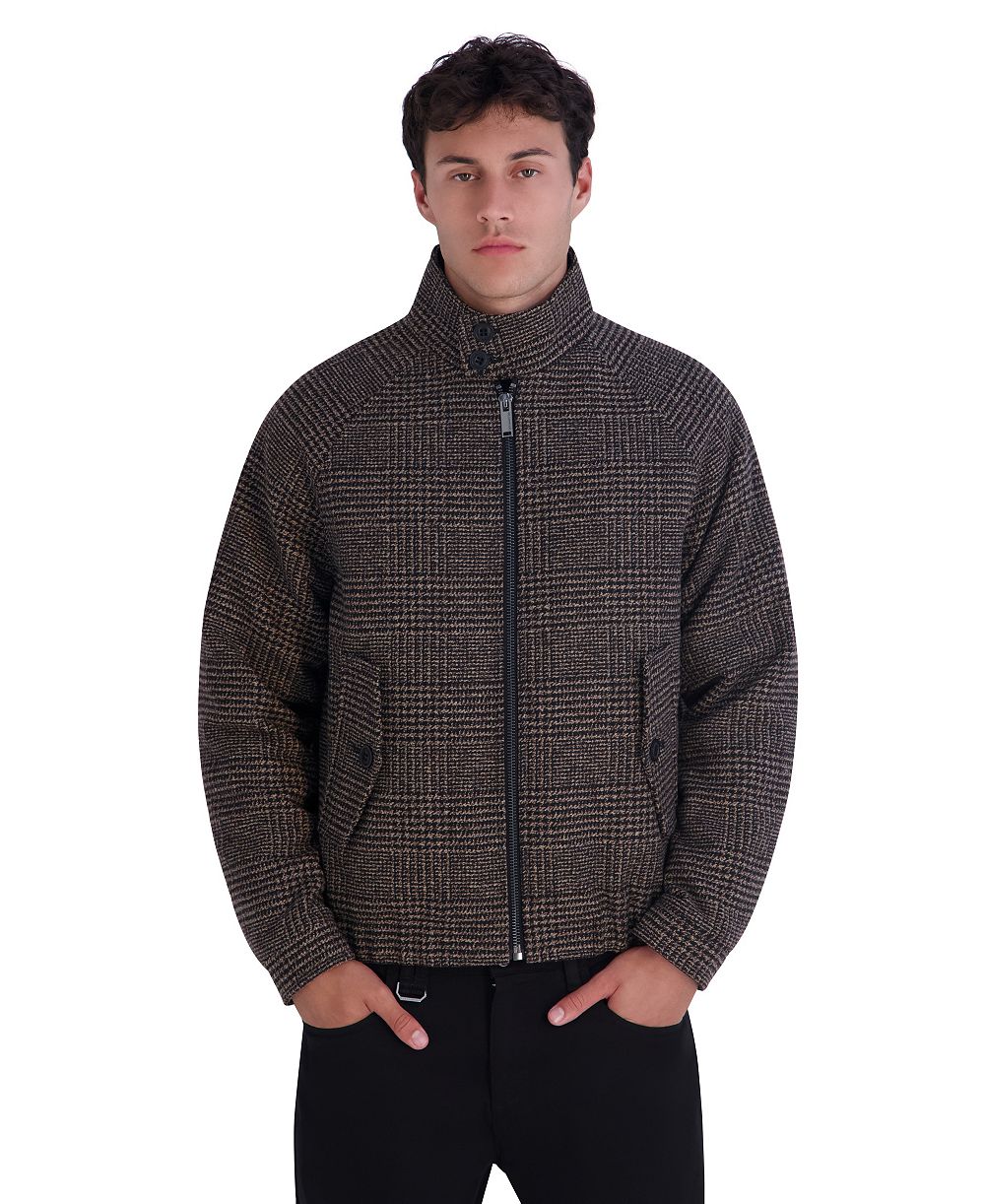 Karl Lagerfeld Paris Men's Houndstooth Wool-Blend Bomber Modern-Fit Jacket