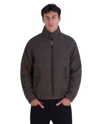 Karl Lagerfeld Paris Men's Houndstooth Wool-Blend Bomber Modern-Fit Jacket