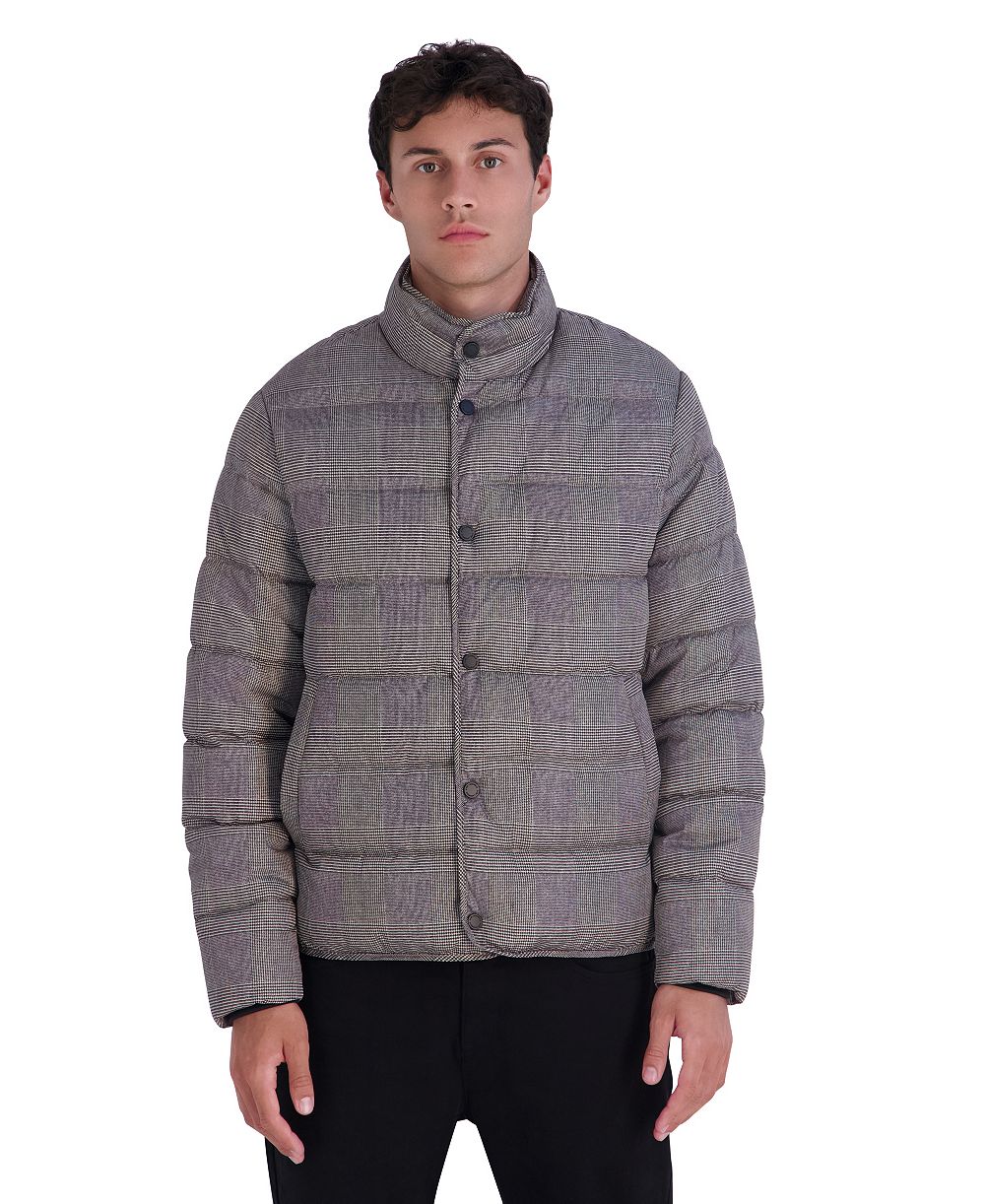 Karl Lagerfeld Paris Men's Plaid Lightweight Puffer Jacket