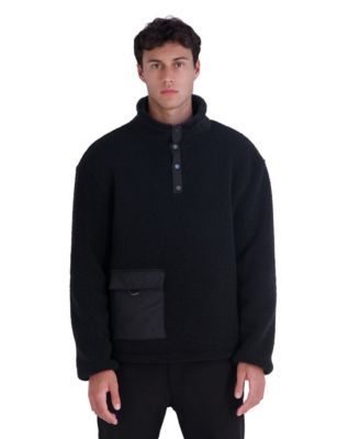 Karl Lagerfeld Paris Mens's Mixed Media Sherpa Mock Neck Pullover