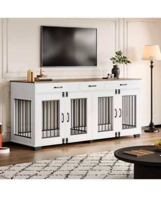 gaomon 71" Large Wooden Dog Crate TV Stand for 2 Dogs, Indoor Furniture-Style Heavy Duty Kennel with Storage Drawers