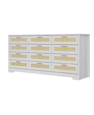 gaomon Modern Rattan Wood Dresser with 12 Drawers for Bedroom Storage
