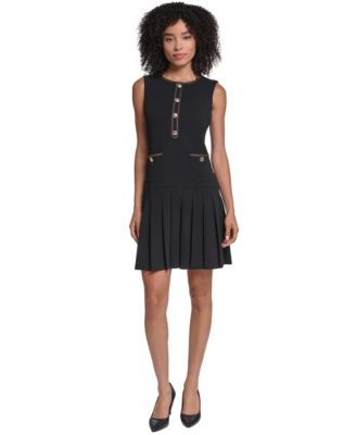 KARL LAGERFELD PARIS Women's Scuba Crepe Pleated Skirt A-Line Dress