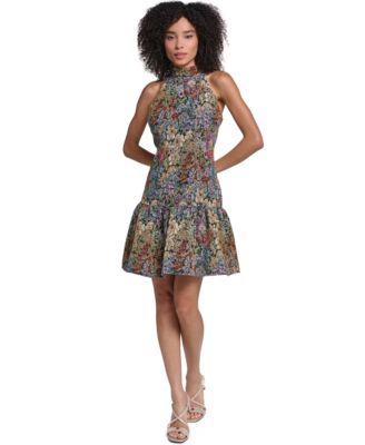 Karl Lagerfeld Paris Women's Floral-Tapestry Drop-Waist Halter Dress