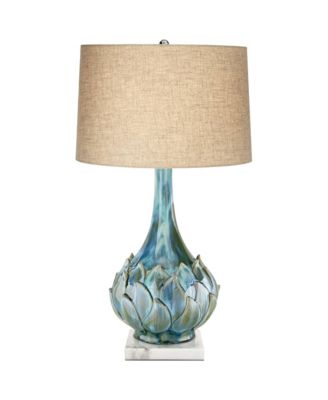 Possini Euro Design Kenya Modern Table Lamp with Square White Riser Ceramic Linen Drum Shade for Living Room House