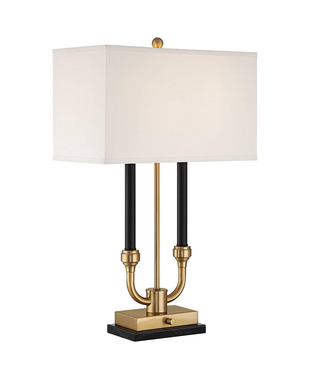 Stiffel Barclay 28" Tall Traditional Table Lamp Dual USB Ports Black Gold Finish Metal Single White Shade Living Room Charging