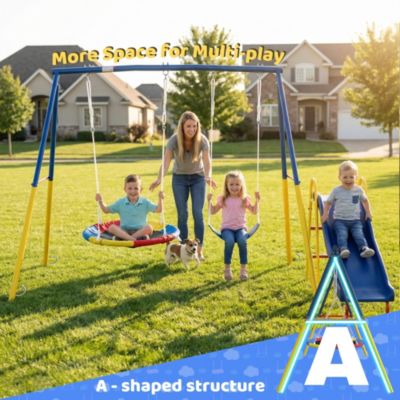 ZENY 3 in 1 Swing Set for Backyard with Kids Slide Outdoor Heavy-Duty Metal Playset