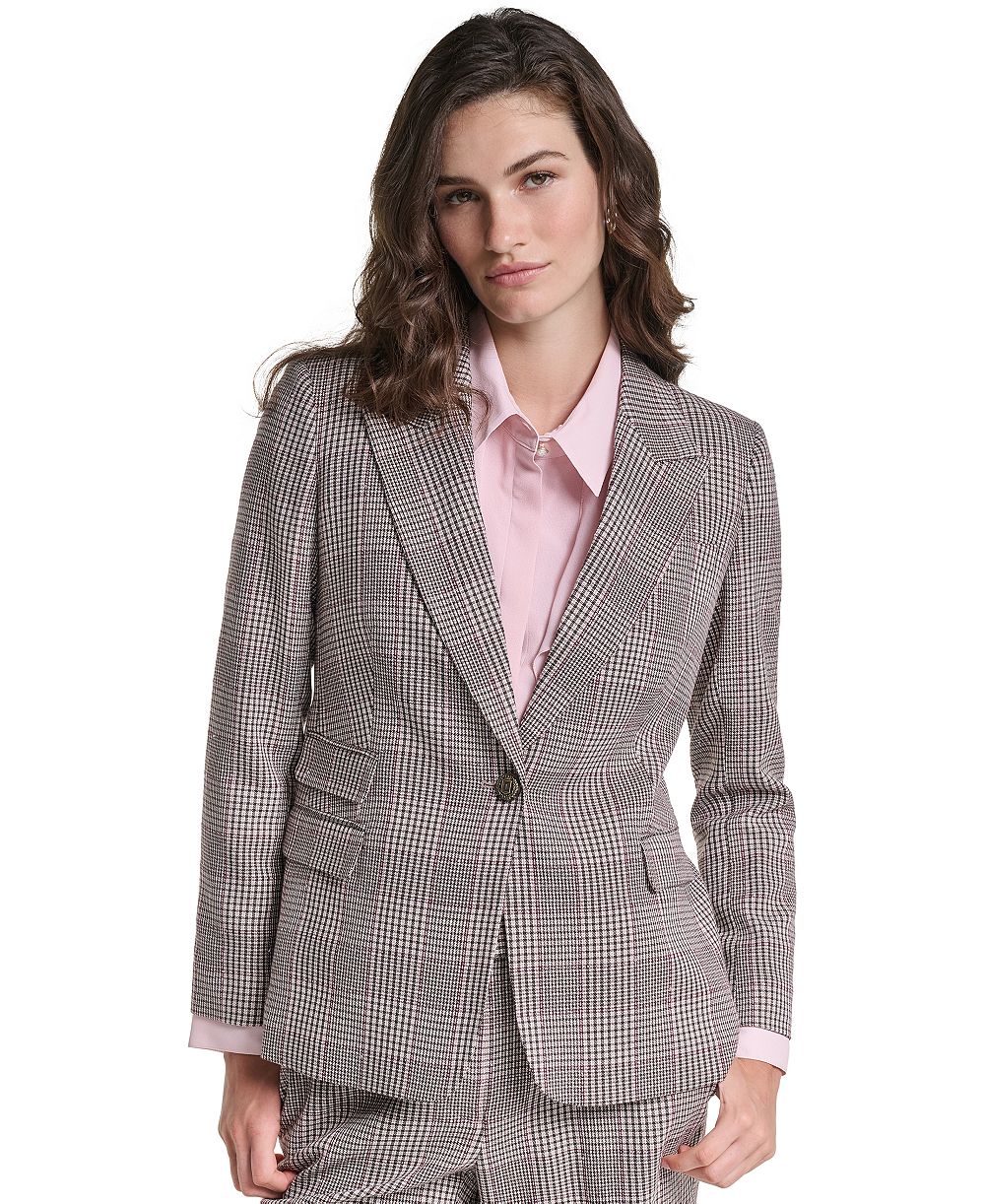 KARL LAGERFELD PARIS Petite Woven Plaid Lined Blazer