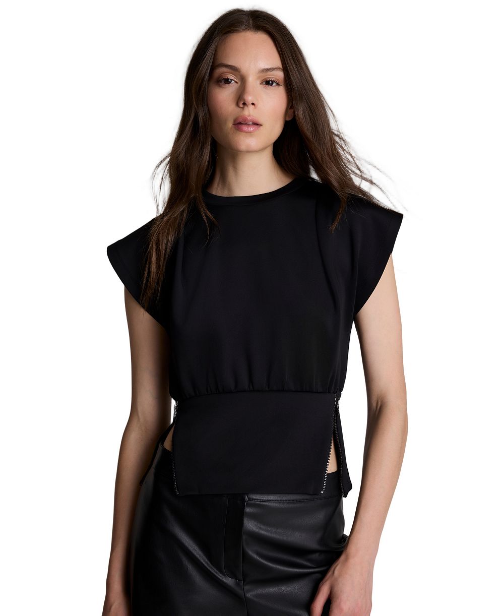 Kenneth Cole Women's Zip Sides Crewneck Scuba Top