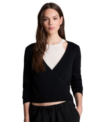 Kenneth Cole Женский укороченный свитер в рубчик Twofer Wrap