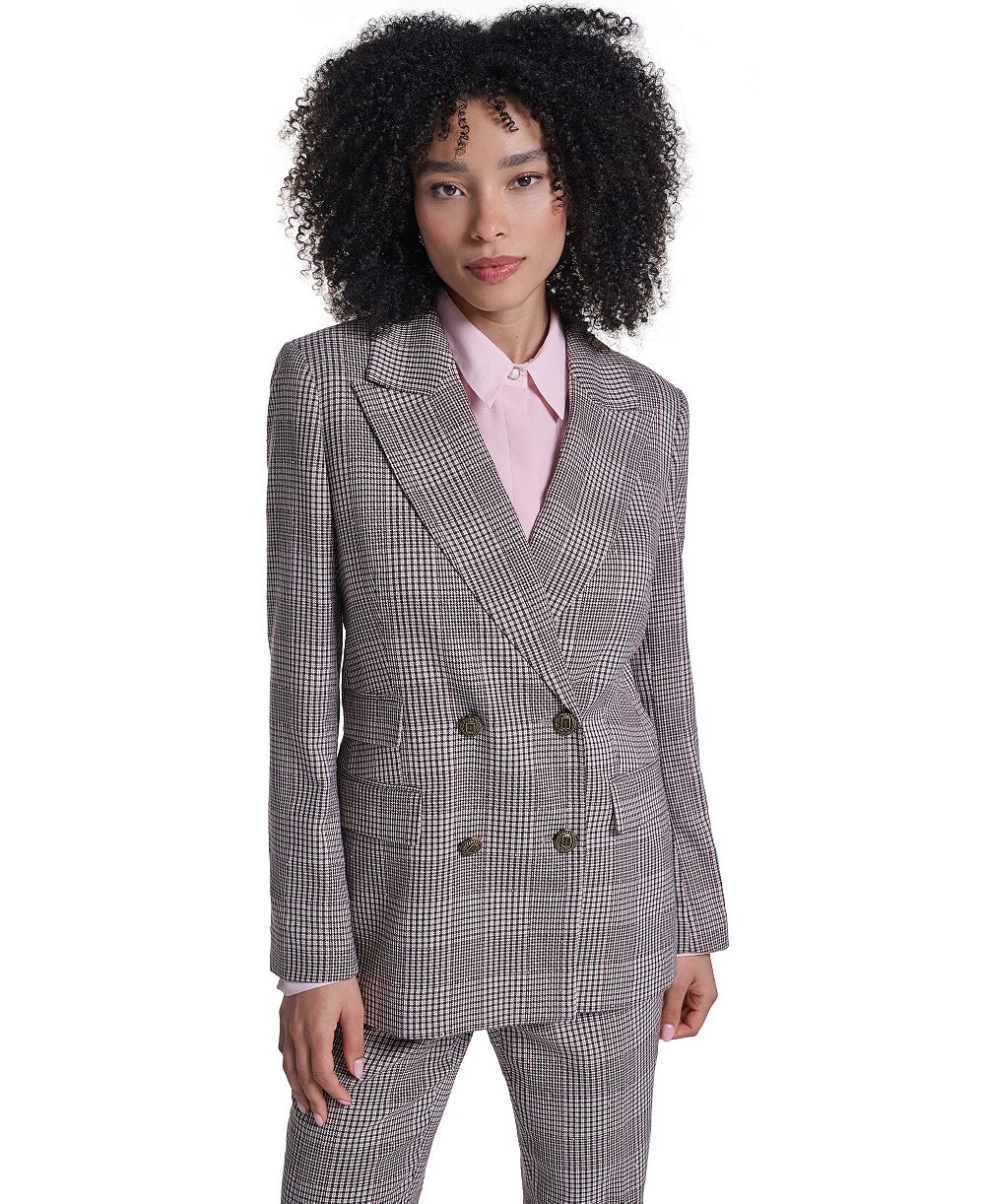 KARL LAGERFELD PARIS Women's Woven Plaid Double-Breasted Jacket