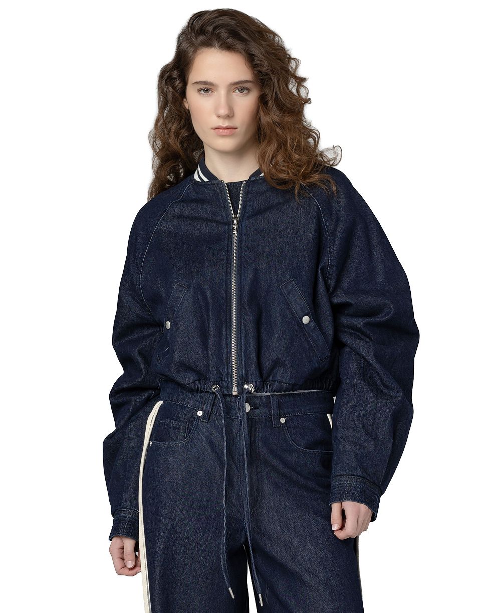 BLANK NYC Women's Play Time Collarless Denim Bomber Jacket