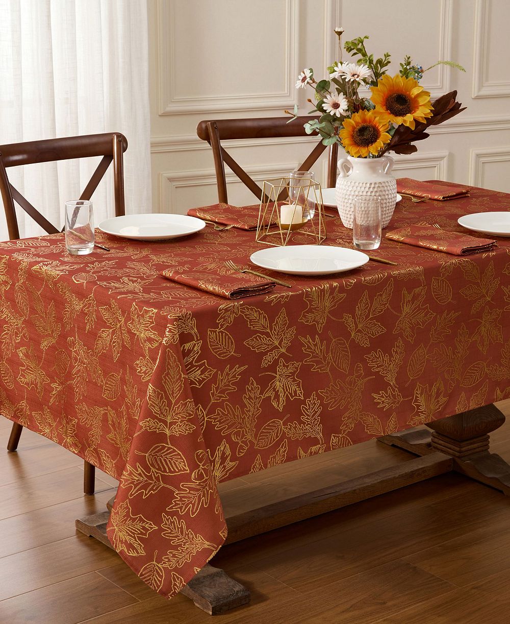 Lenox прямоугольная скатерть Metallic Falling Leaves Foil 60" x 120"
