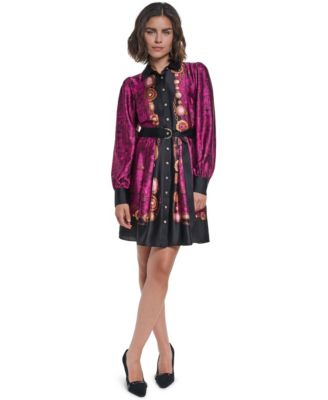 Karl Lagerfeld Paris Petite  B.F. Collared Long-Sleeve Belted Shirt Dress