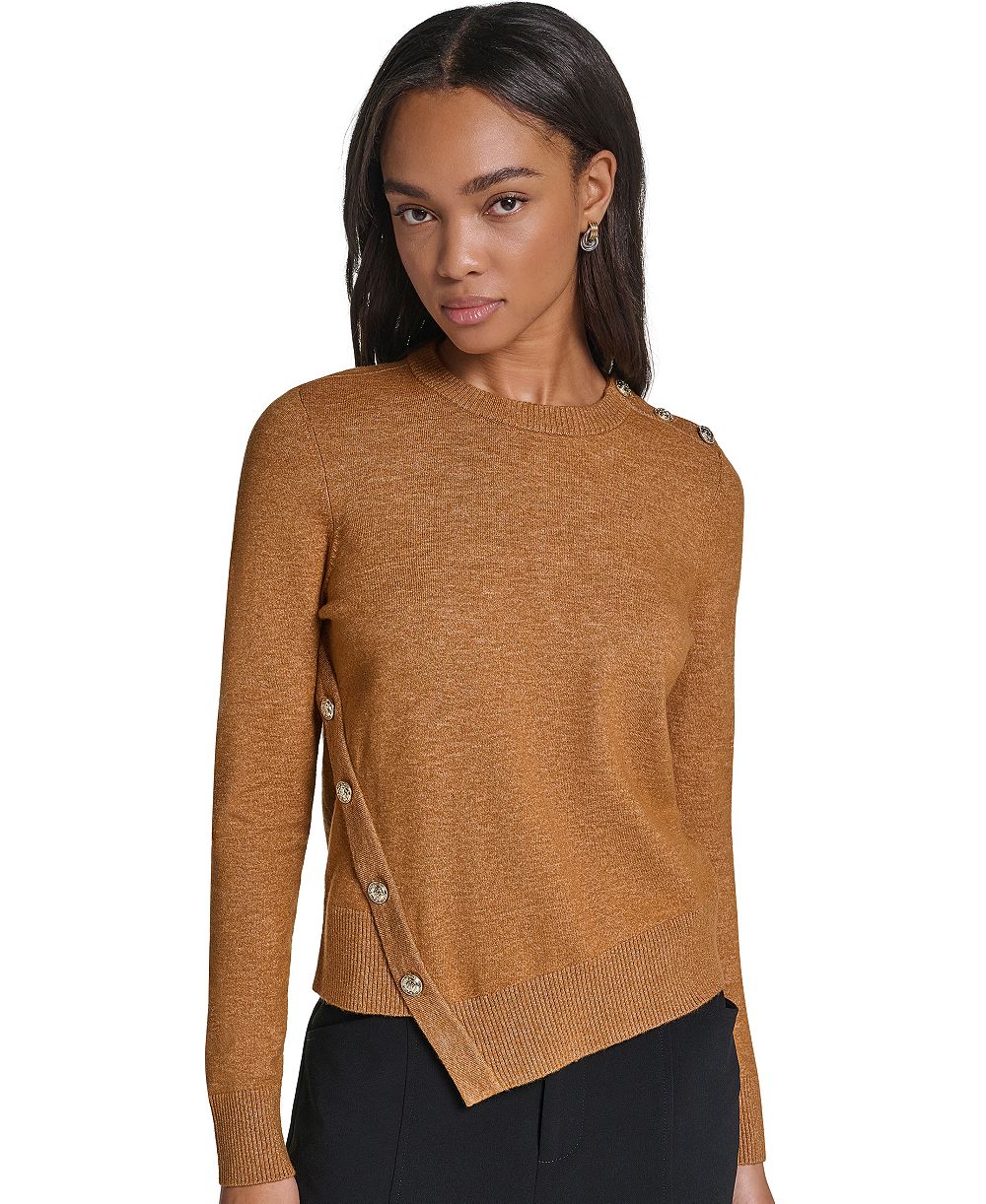 KARL LAGERFELD PARIS Petite Crewneck Long-Sleeve Asymmetrical-Hem Sweater