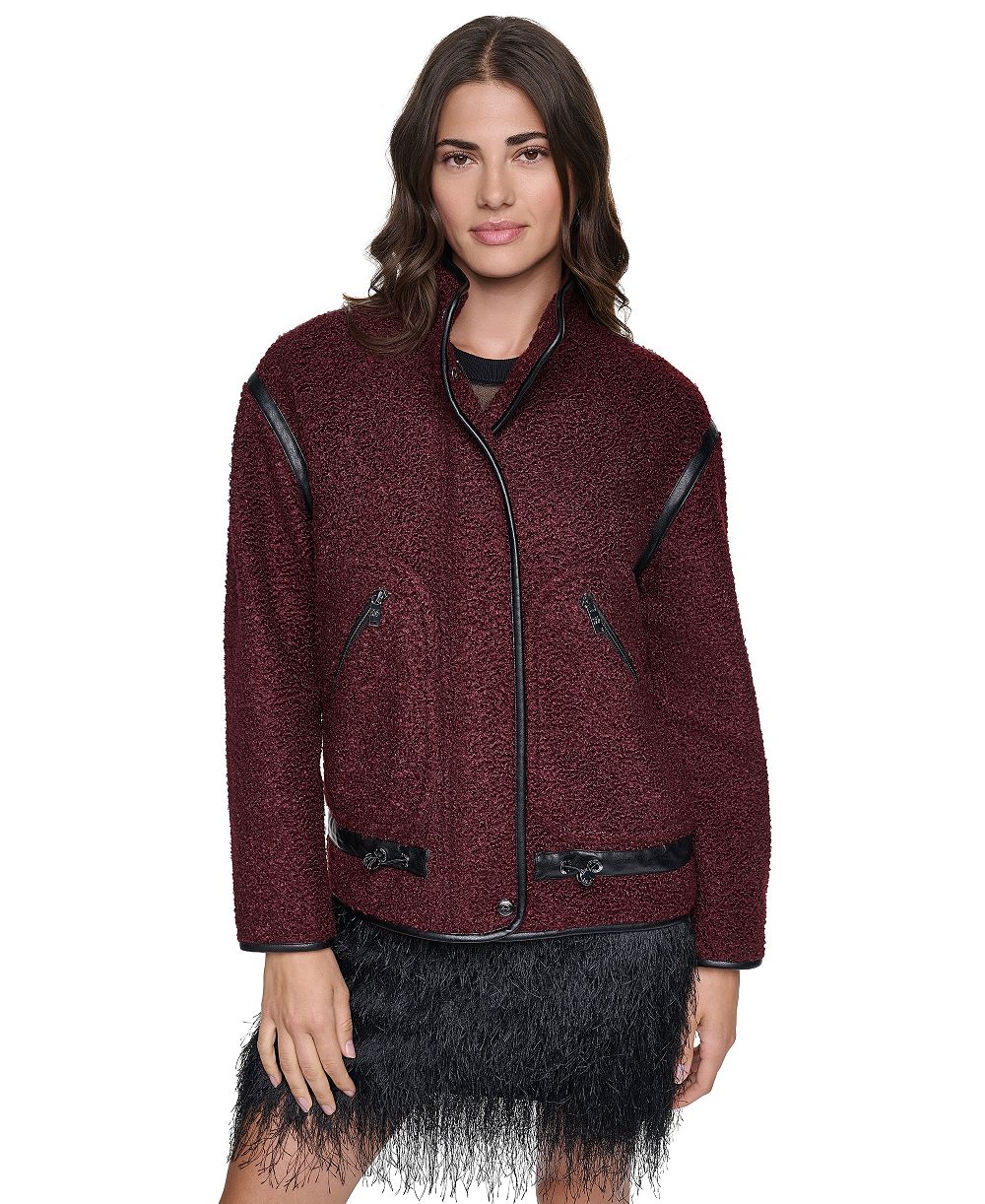 DKNY Women's Boucle Short Jacket with PU Trim