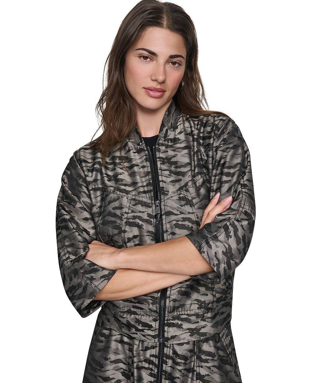 DKNY Women's Animal-Print 3/4-Sleeve Bomber Jacket