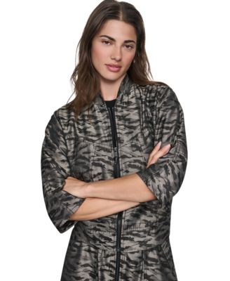 DKNY Women's Animal-Print 3/4-Sleeve Bomber Jacket