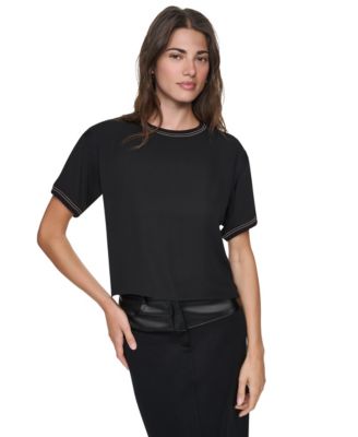 DKNY Women's Dolman Sleeve Contrast Stitching Top