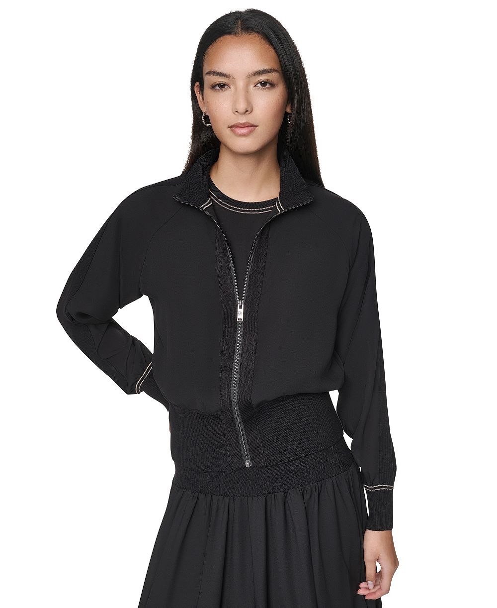 Женская легкая куртка DKNY с контрастной строчкой и смешанными материалами