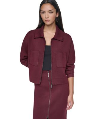 DKNY Women's Zip-Up Collared Sweater Jacket