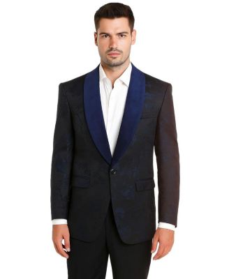 Elie Balleh Men's Slim Fit Floral Shawl Collar Blazer