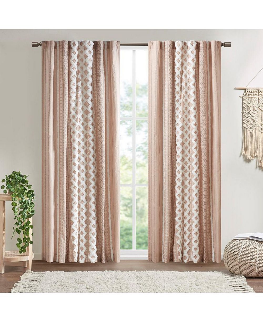 Avobird Cotton Printed Curtain Panel with Chenille Stripe and Lining Blush 50x84