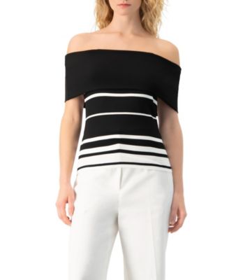 Ivonne Женский трикотажный топ Bardot Stripe Off-Shoulder