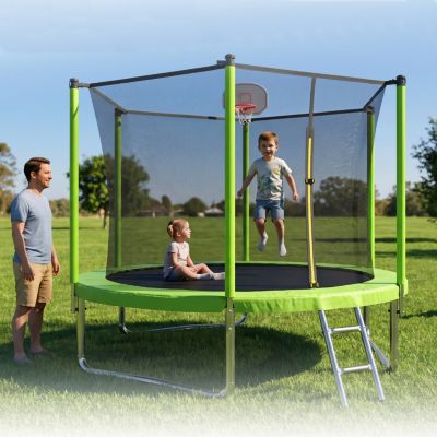 ZENY Classic 10Feet Straight Pole Trampoline with Basketball Hoop and Ladder
