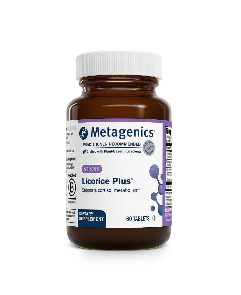 Metagenics добавка Licorice Plus для поддержки при кортизоле и стрессе с корнем солодки, ашвагандой, реманхией и китайским ям, 60 таблеток