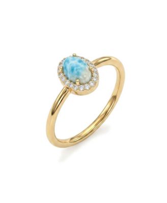 Adornia Fine Кольцо Larimar CZ Halo с покрытием 14k Gold Plated, Oval