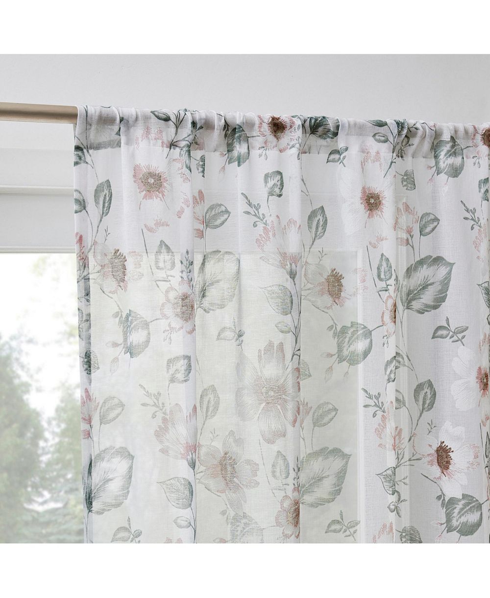 No. 918 Anya Floral Puff Print Sheer Rod Pocket Curtain Panel
