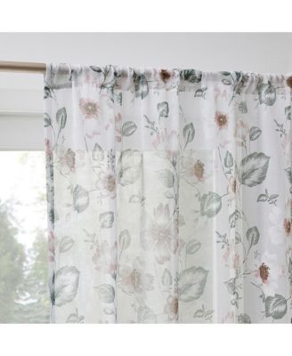 No. 918 Anya Floral Puff Print Sheer Rod Pocket Curtain Panel