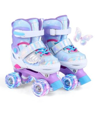 Costway Kids Roller Skates 4 Sizes Adjustable Quad Skates with Light-up Wheels