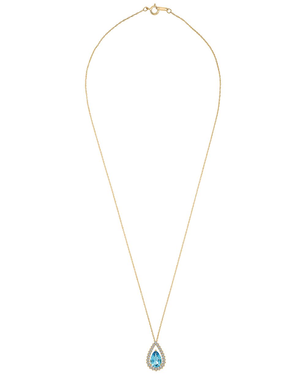 Macy's Blue Topaz (1.50 ct. t.w.) & Diamond (1/4 ct. t.w.) Pendant Necklace in 14k Yellow Gold