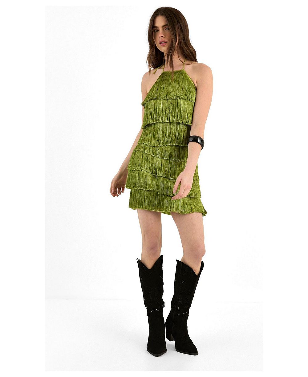 Женское мини-платье Nasty Gal с бахромой и halter-вырезом