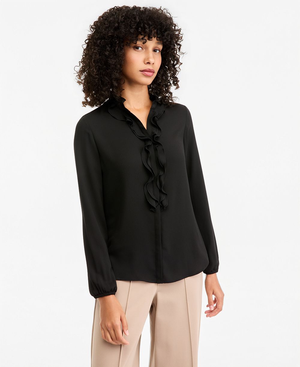 Bar III Women's Ruffle-Front Long-Sleeve V-Neck Blouse, Macy's Exclusive