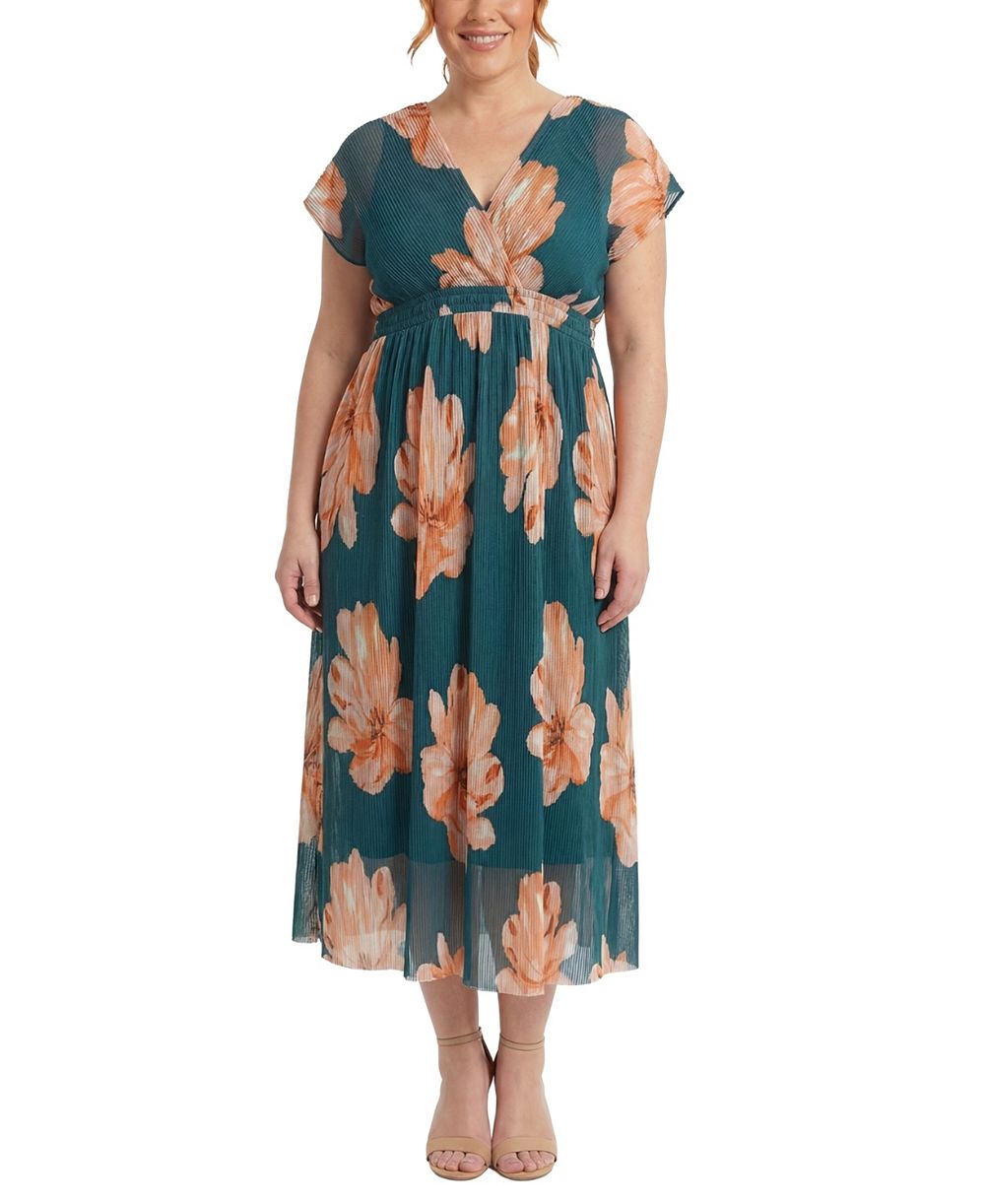 Женское платье London Times Plus Size Pleated Surplice-Neck