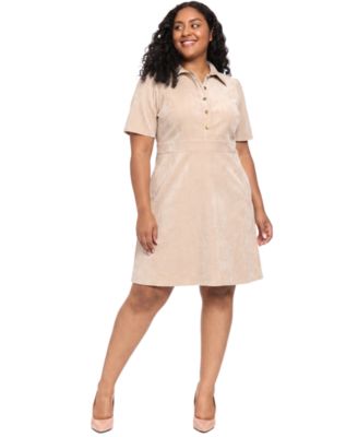 London Times Plus Size Corduroy A-Line Mini Dress