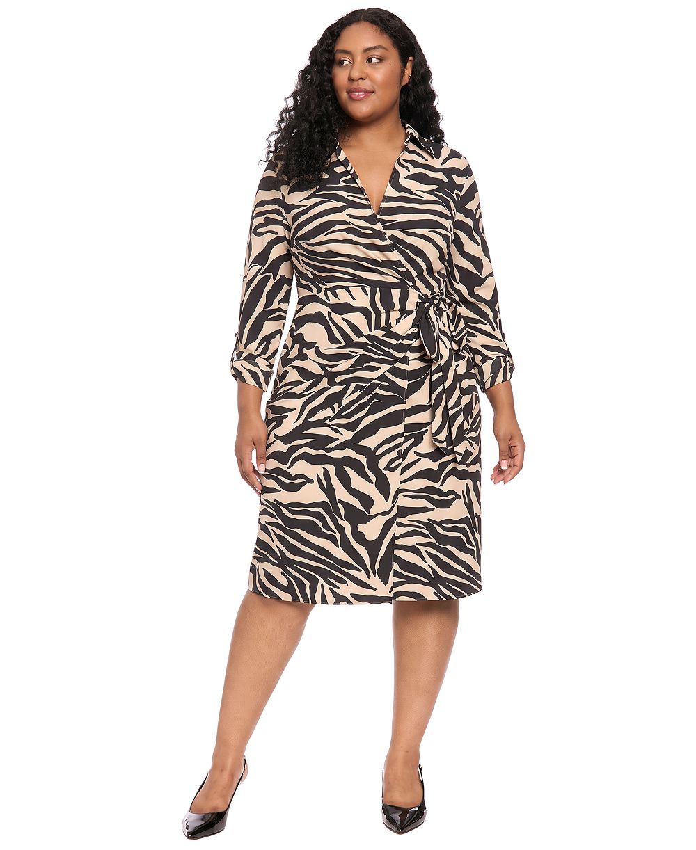 London Times Платье миди с длинным рукавом Wrap Plus Size